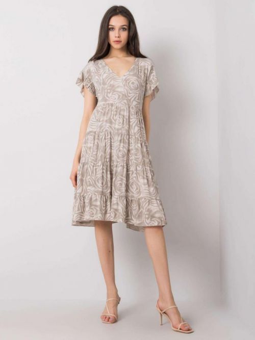 Béžové voľné šaty s volánikmi S