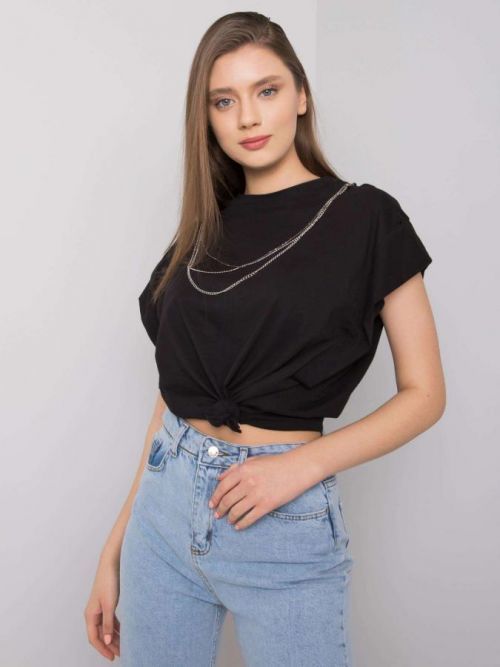 RUE PARIS Čierne tričko s náhrdelníkom M