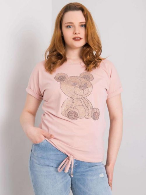 Brudnoróżowa bluzka plus size z troczkami one size