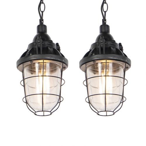 Sada 2 priemyselných závesných lámp čierna - Kabína