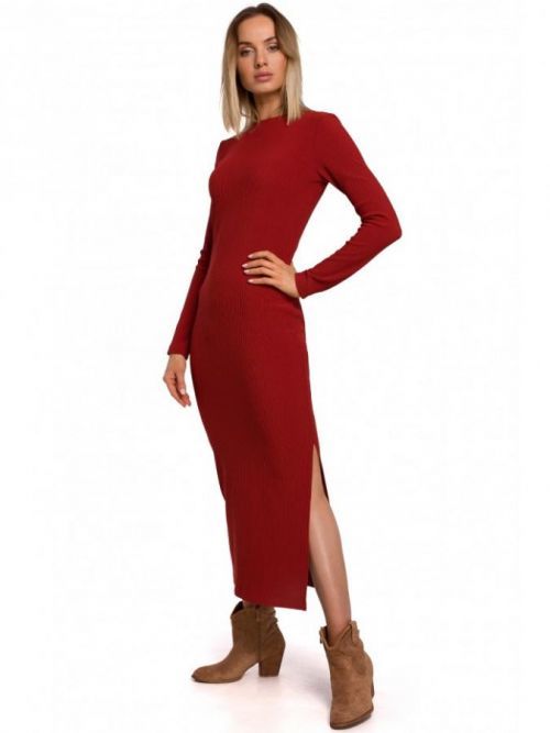 M544 Maxi dress with a leg split  EÚ S. tehlová červená