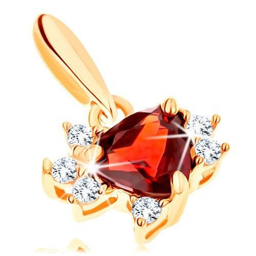 Prívesok v žltom 9K zlate - trojuholník z granátu s čírymi zirkónikmi