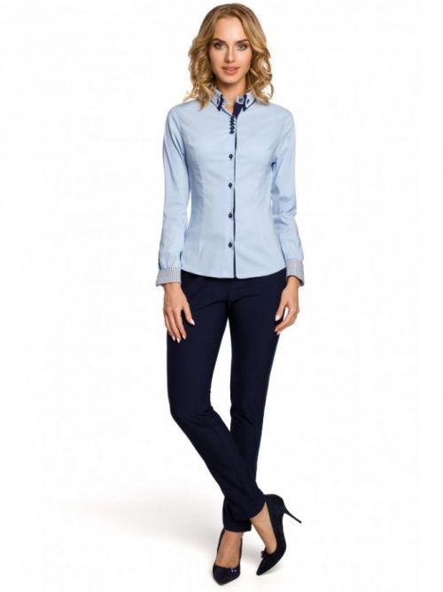 M067 Long sleeve shirt with double contrast collar  EÚ S. svetlo modrá