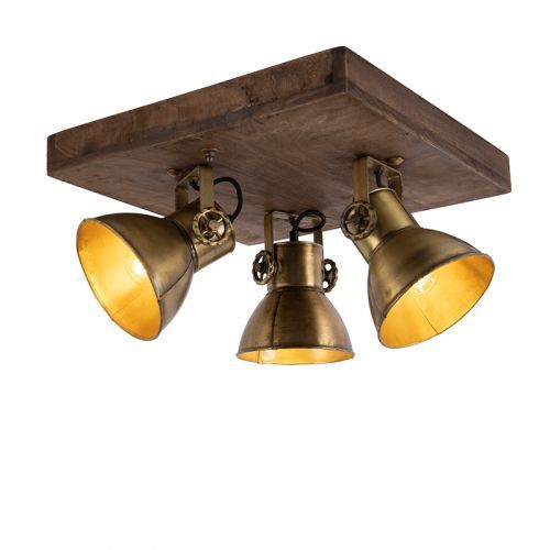 Stropná lampa bronzová s drevenými 3 svetlami - mango