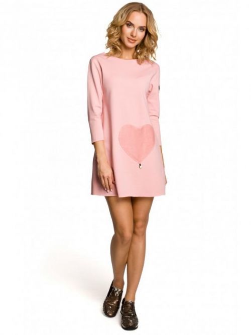 M053 French terry knit tunic with heart shaped pocket  EÚ S. ružový