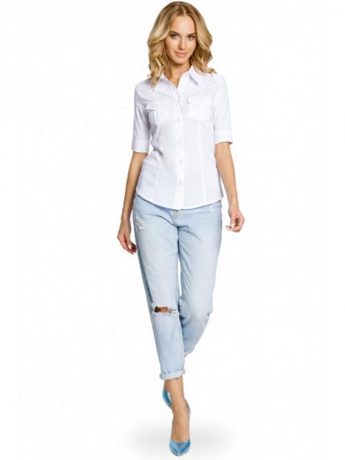 M027 Combined fitted shirt short sleeve  EÚ S. biely
