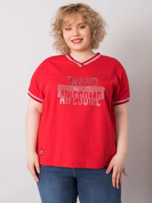 Dámska červená blúzka plus veľkosti s nášivkou one size