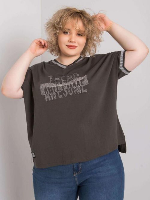Tmavo khaki dámska blúzka nadmerné veľkosti s nášivkou one size