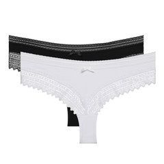 Dámske bavlnené brazilky s čipkou 2 ks DIM SEXY FASHION BRAZILIAN 2x - DIM - čierna M