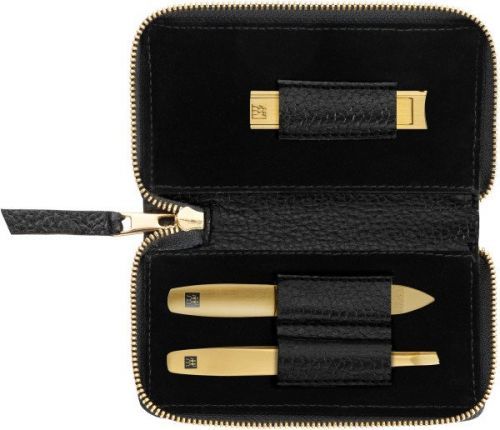 Zwilling Twinox Gold Edition manikúra s orezávačom na nechty, čierna koža, 3 ks