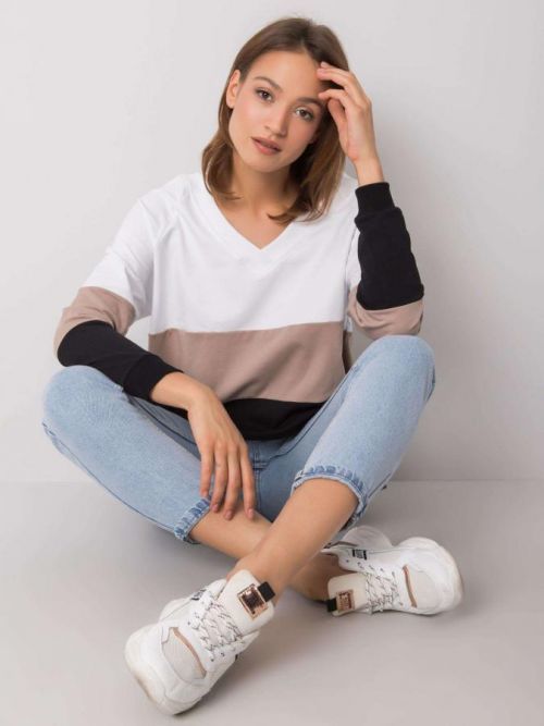 RUE PARIS Čierna a béžová mikina s výstrihom do V S / M