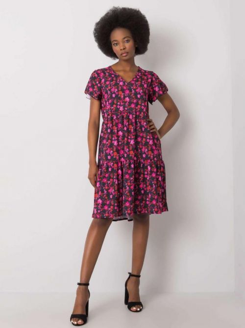 RUE PARIS Ružové šaty s potlačami a volánikom S