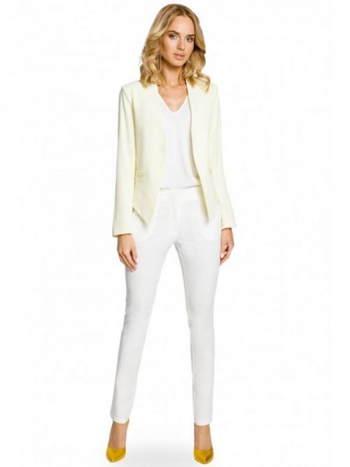 M031 Long sleeve collarless asymmetric open front jacket  EÚ XS žltá