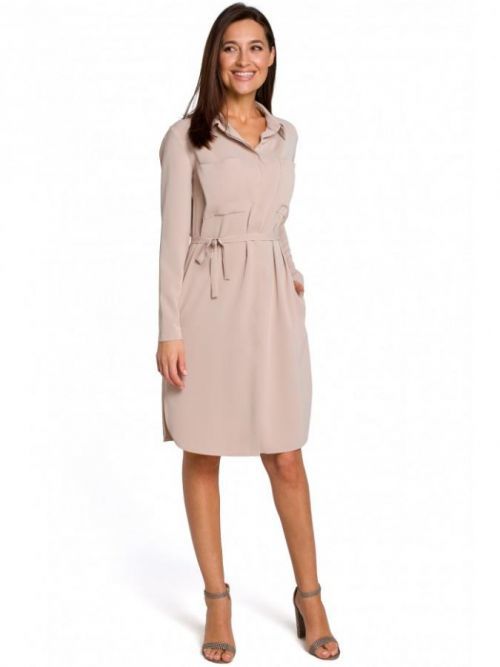 S145 Shirt dress with a belt  EÚ S. béžový