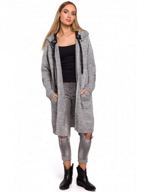 M474 Hooded cardigan with tie strings  UNI EÚ šedá