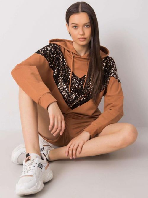 Camelowy damski komplet z cekinami S / M