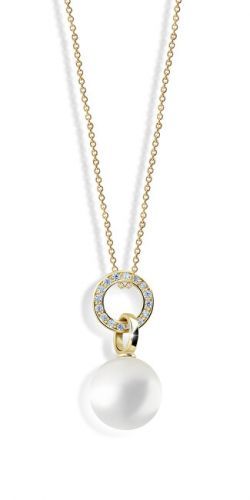 Cutie Jewellery Pôvabný perlový prívesok zo žltého zlata so zirkónmi Z6303-3123-40-X-1