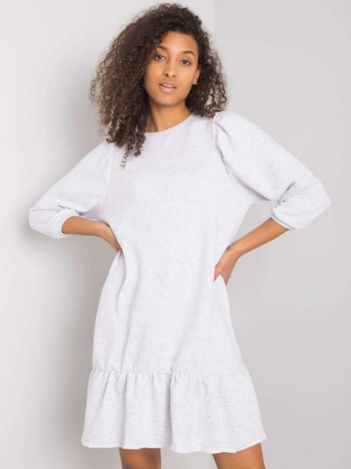 RUE PARIS Svetlosivé melanžovej šaty s volánikmi S