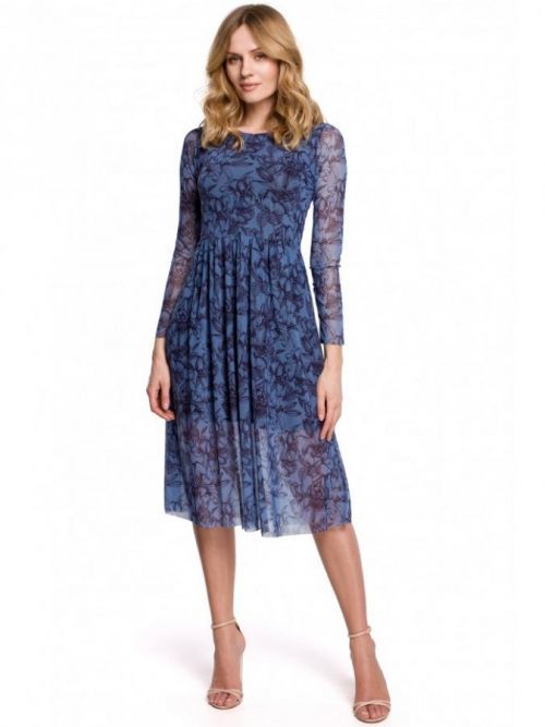 K064 Fit and flare mesh dress with floral print - model EÚ S. model1