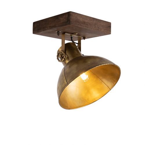 Priemyselný stropný bodový bronz s drevom 30 cm - Mango