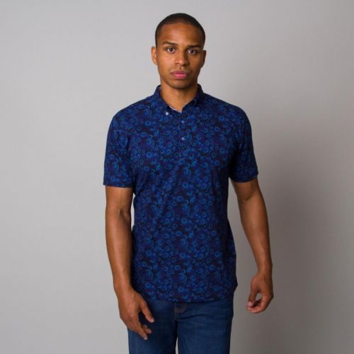 Pánske klasické polo tričko Willsoor 8090 v čierne farbe s modrým vzorom