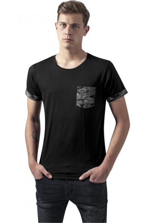 Tričko Urban Classics Contrast Pocket - čierne-blackcamo, L