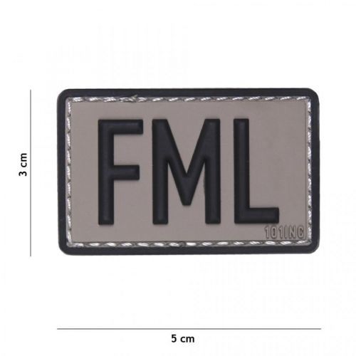 Gumová nášivka 101 Inc nápis FML - šedá