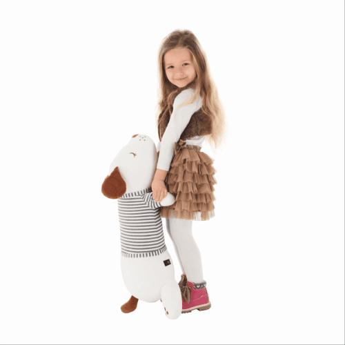 Plyšový pejsek, bílá / hnědá / šedý proužek, 72cm, Kingo typ 1
