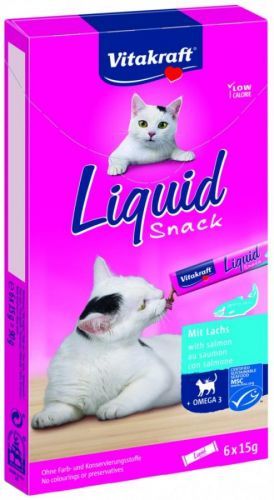 Vitakraft Cat Liquid-snack s lososom + omega-3 - 6 x 15 g