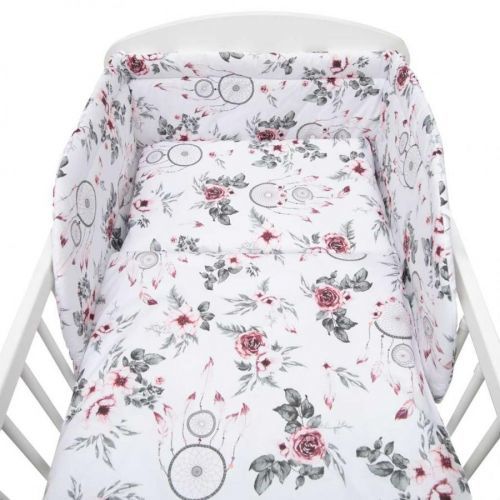 New Baby 3-dielne posteľné obliečky - Biele kvety a pierka 90/120cm