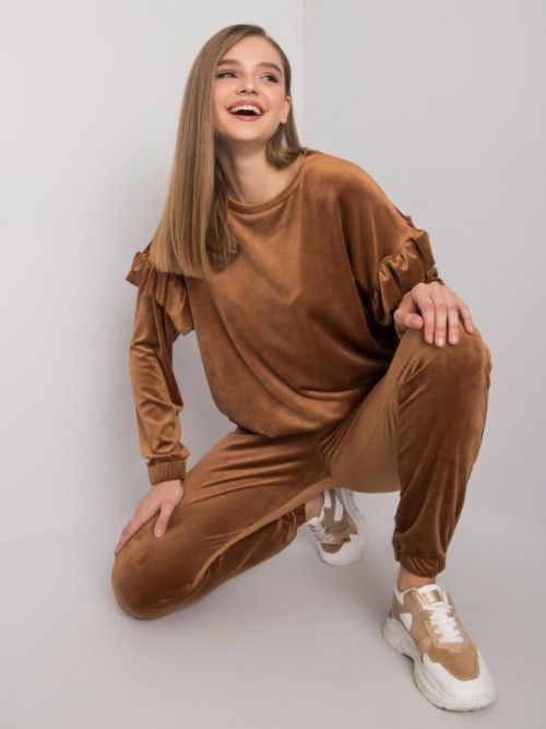 Svetlo hnedá dvojdielna velúrová súprava S/M