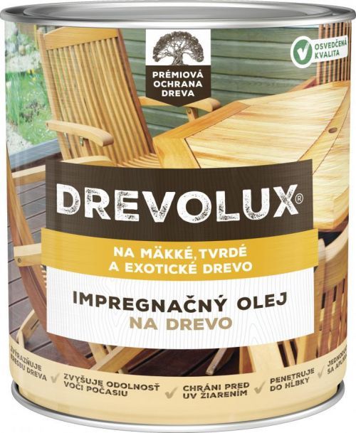 Chemolak DREVOLUX OLEJ NA DREVO - impregnačný olej na mäkké, tvrdé aj exotické drevo - bezfarebná - 2,5 L