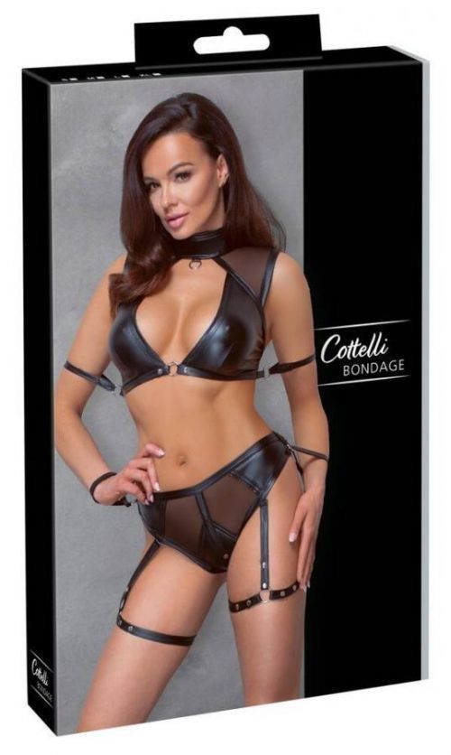Cottelli Bondage - Bra Set with Mesh Insert (Black)