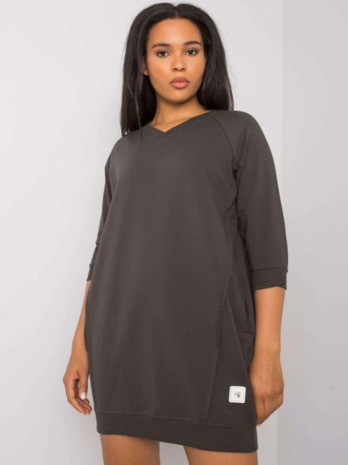 Tmavé khaki plus size šaty s vreckami jedna velikost