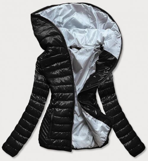Čierna prešívaná dámska bunda s kapucňou (B9561) černá XXL (44)