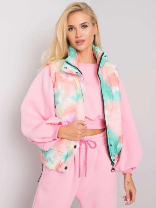 Zelená a oranžová vesta s kapucňou M