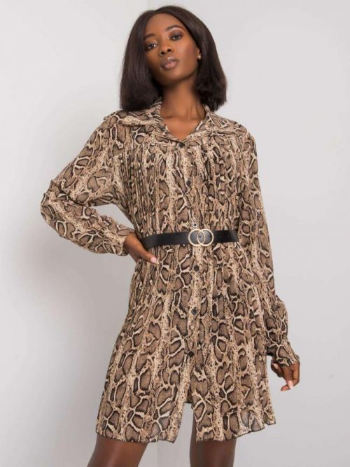 Béžové a čierne šaty s potlačou jedna velikost