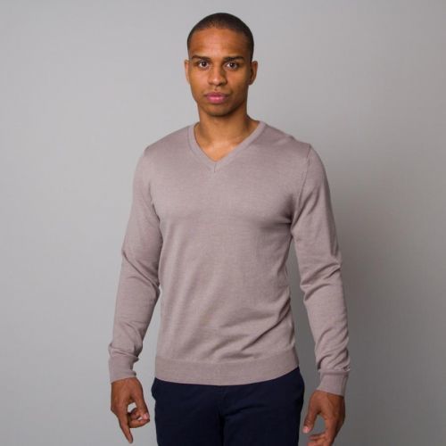 Pánsky sveter béžový s hladkým vzorom 12814