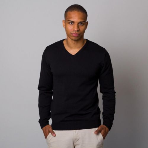 Pánsky sveter čierny s hladkým vzorom 12812