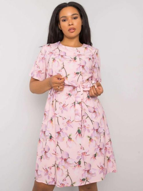 Ružové plus size kvetinové šaty s kravatou 44