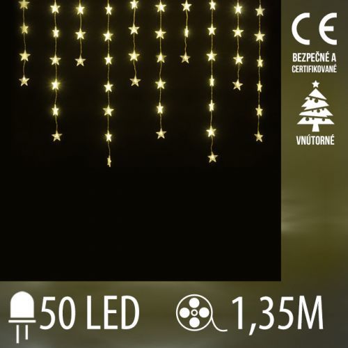 Vianočná led svetelná záclona vnútorná flash - záves - hviezdy - 50led - 1,35m teplá biela