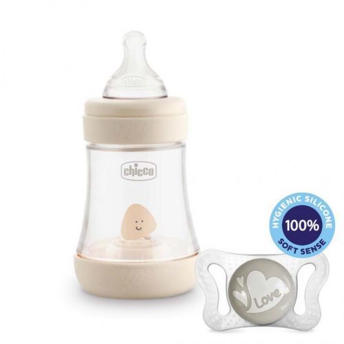 CHICCO Fľaša dojčenská Perfect 5 silikón, 150 ml neutral + vzorka Cumlík Physio Micro 0-2m