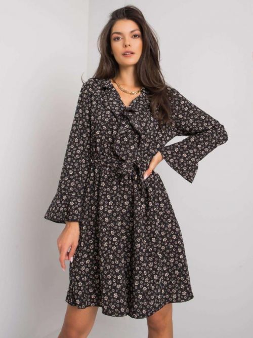 Čierne vzorované dámske šaty s opaskom jedna velikost