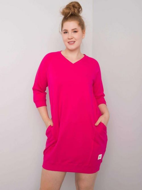 Fuksiové plus size šaty s vreckami jedna velikost