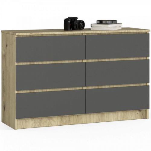 Komoda Kuba 120 cm 6 zásuviek dub artisan/sivá