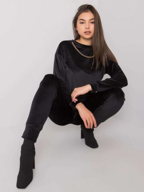 Czarny dwuczęściowy komplet welurowy 36