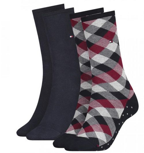 TOMMY HILFIGER - 2PACK check navy&red dámske ponožky