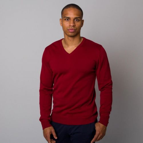 Pánsky sveter tmavo červený s hladkým vzorom 12817