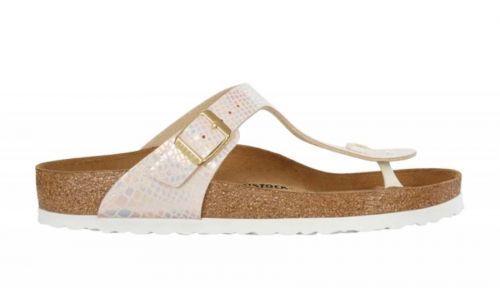 Birkenstock Gizeh BF Shiny Snake Cream biele 847431