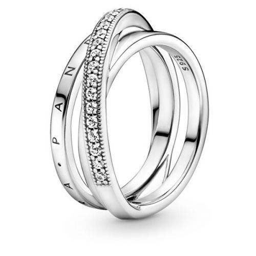 Pandora Strieborný prepletený prsteň so zirkónmi Pavé 199057C01 48 mm